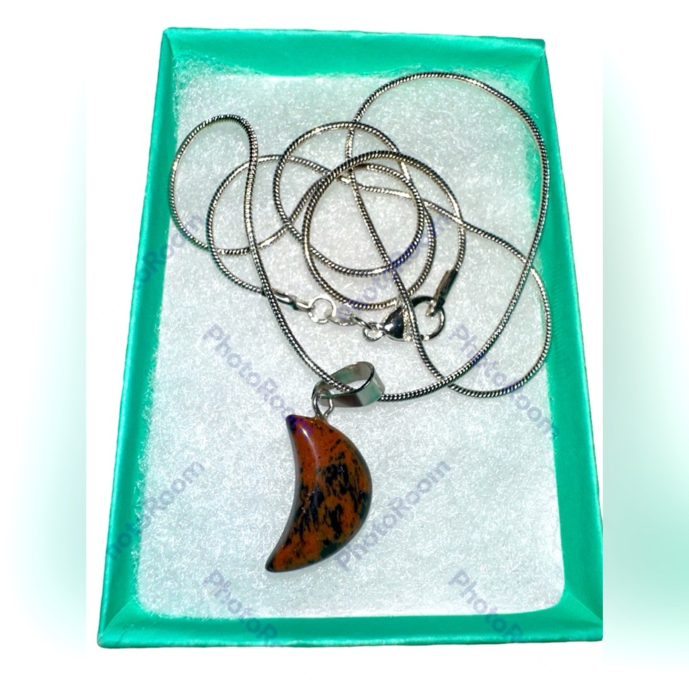 Mahogany Obsidian Moon 🌙 pendant on 20”sterling silver overlay chain necklace